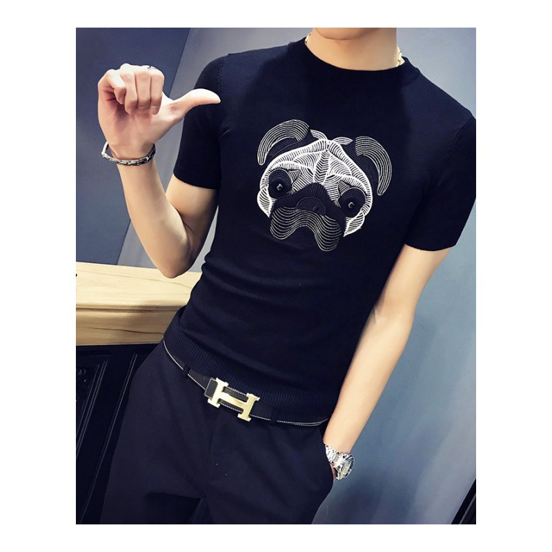 2018夏季男士短袖T恤韩版修身社会小伙针织款圆领个性半袖衫潮流