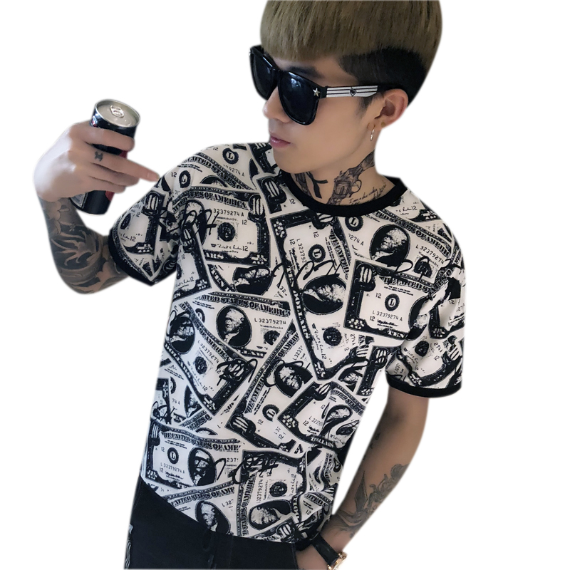 夏季男士短袖T恤修身个性社会小伙半袖体恤时尚百搭韩版男装潮流