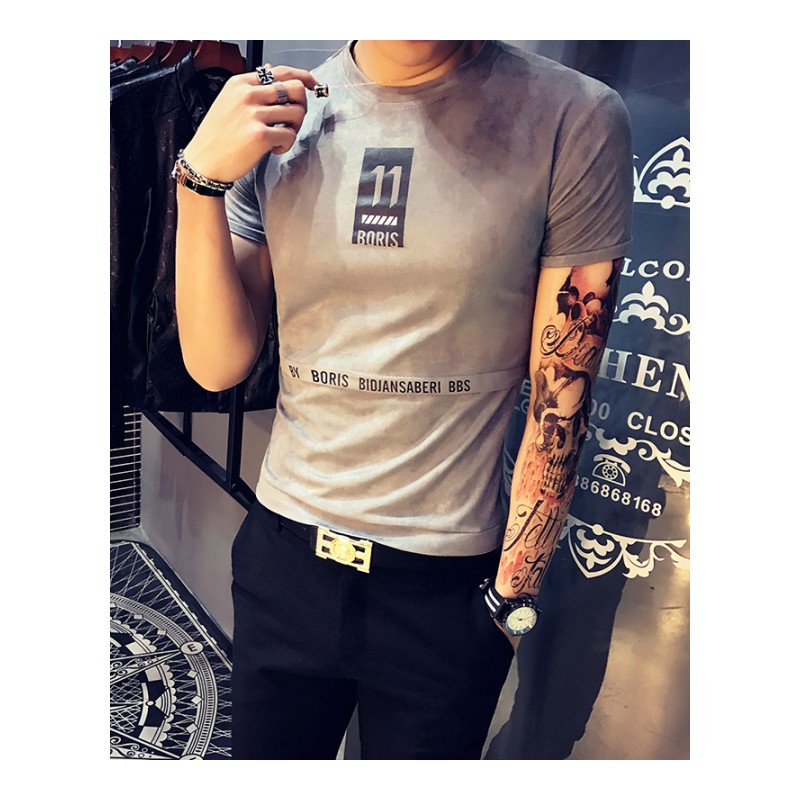 夏季男士短袖T恤韩版半袖时尚印花夏装修身学生体恤衣服男装潮男