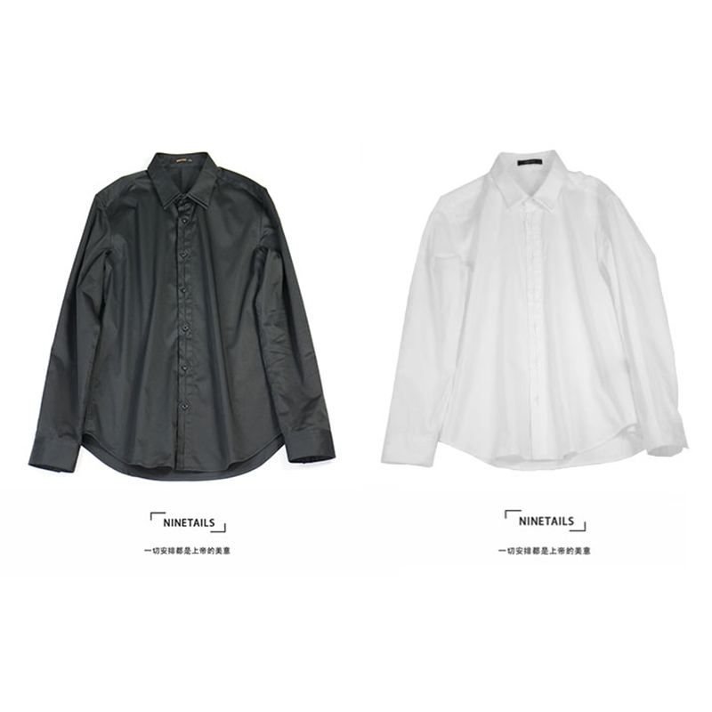 NINETAILS男士衬衫棉长袖商务正式休闲修身简约黑白气质百搭寸衫