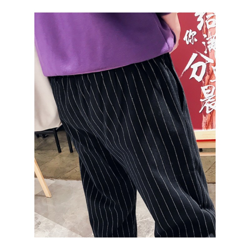 秋季男士条纹小脚九分裤潮流休闲哈伦裤宽松百搭运动裤束脚裤子男