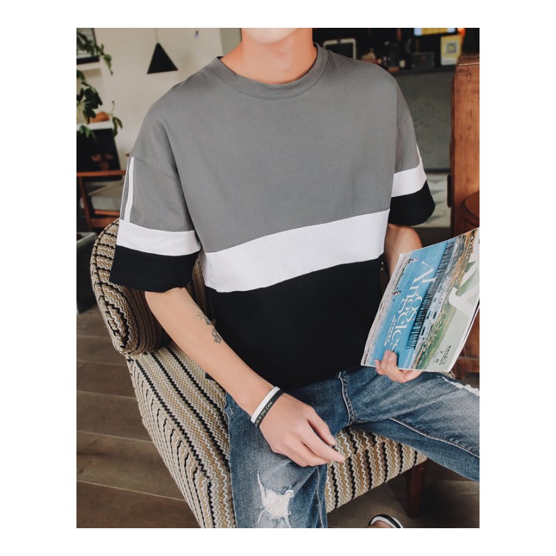 新款夏季T恤小衫男士韩版潮流半截袖体恤男装圆领短袖休闲上衣服