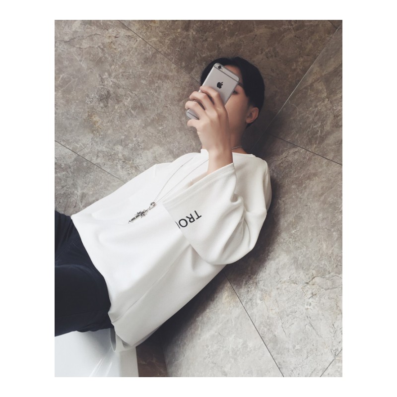 七分袖男短袖纯色T恤圆领半袖2018新款嘻哈潮韩版原宿风宽松卫衣