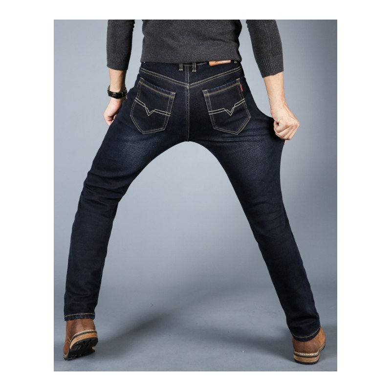 2018秋季新品加绒加厚牛仔裤男弹力舒适商务小直筒款式男士牛仔裤