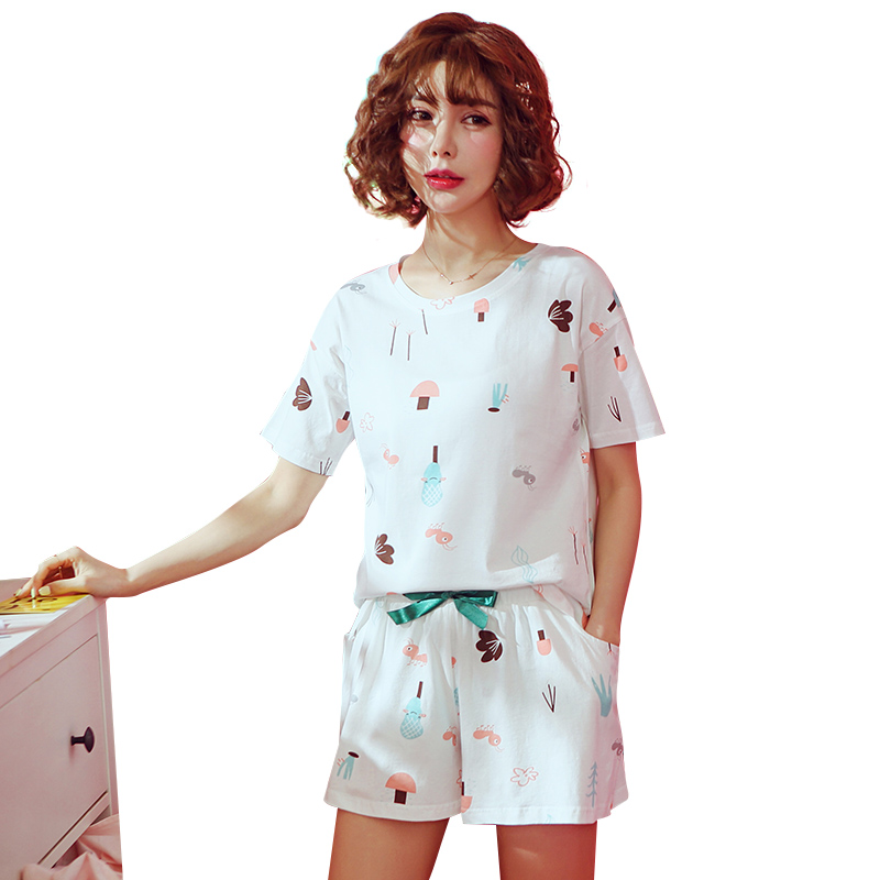 睡衣女夏套装短袖两件套夏季韩版宽松纯棉清新学生可外穿家居服薄