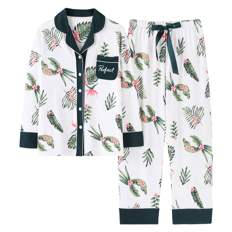 秋款睡衣女长袖纯棉韩版春秋薄款全棉宽松大码时尚家居服休闲套装
