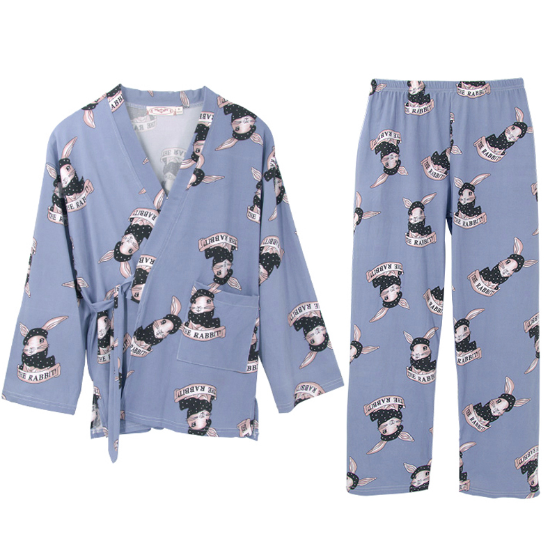 日式和服睡衣女春秋季纯棉长袖长裤薄款可爱家居服套装可外穿夏天