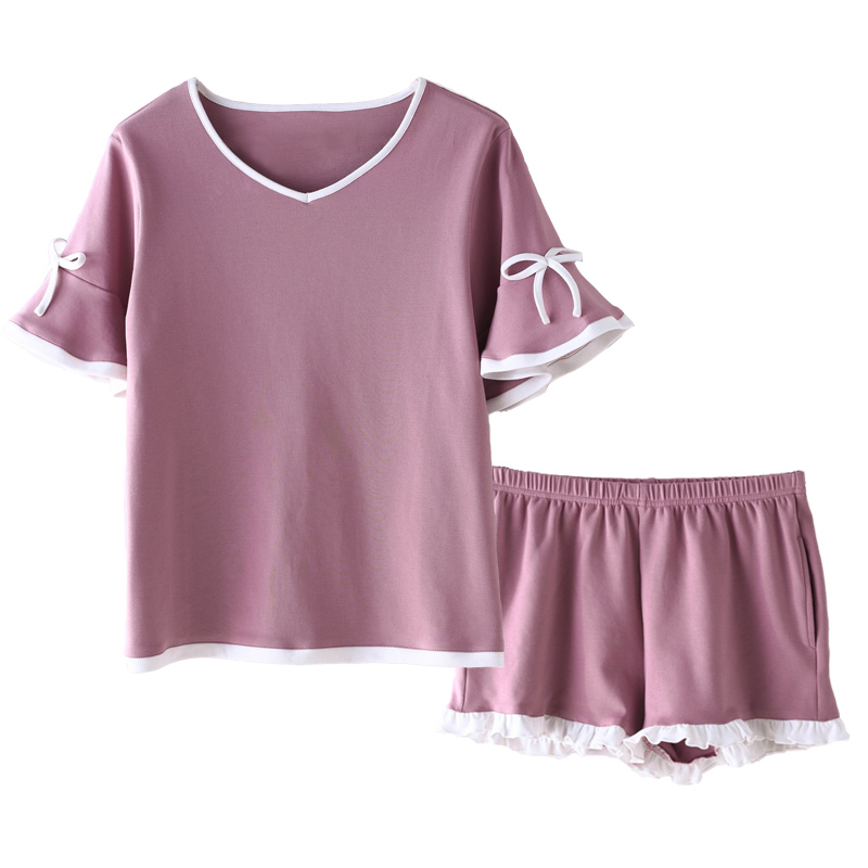 2018睡衣女夏纯棉短袖韩版可爱休闲夏季家居服女显瘦薄款两件套装