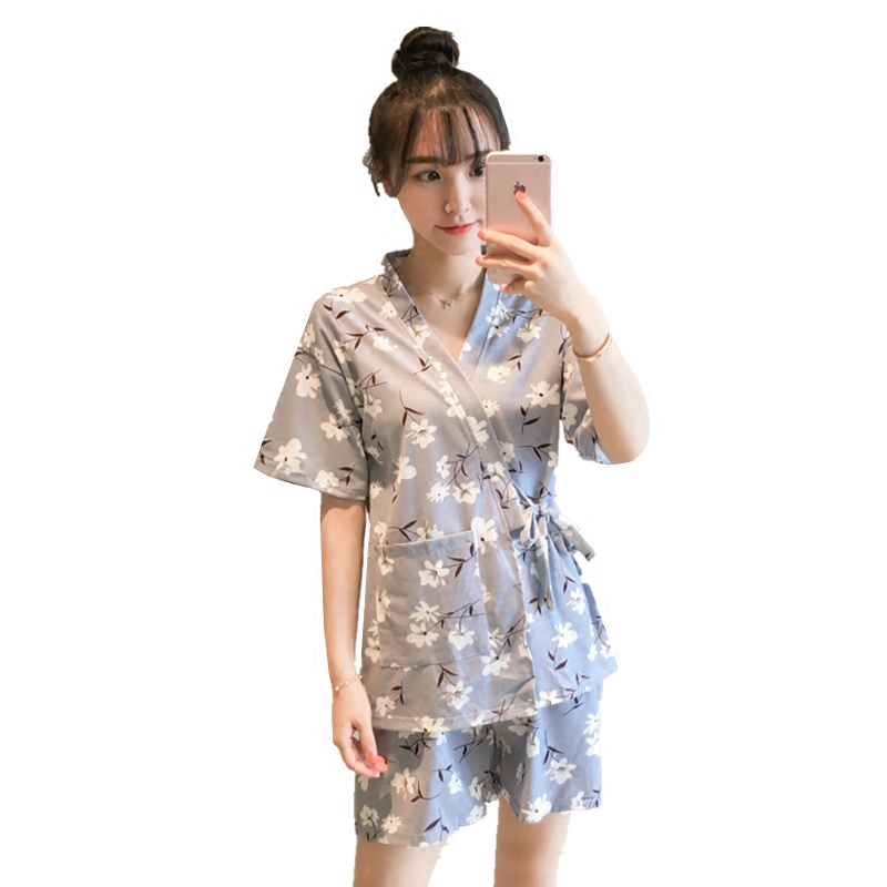 日式和服睡衣女夏纯棉短袖韩版清新学生薄款可外穿家居服两件套装