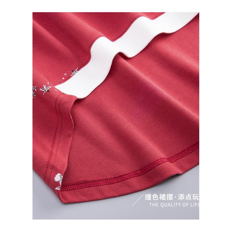 韩版睡衣睡裙女秋季纯棉长袖长款红色时尚卡通可爱宽松春秋家居服