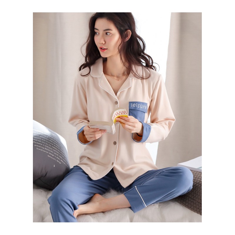 睡衣女长袖纯棉春秋薄款韩版甜美可爱女士家居服可外穿大码套装夏
