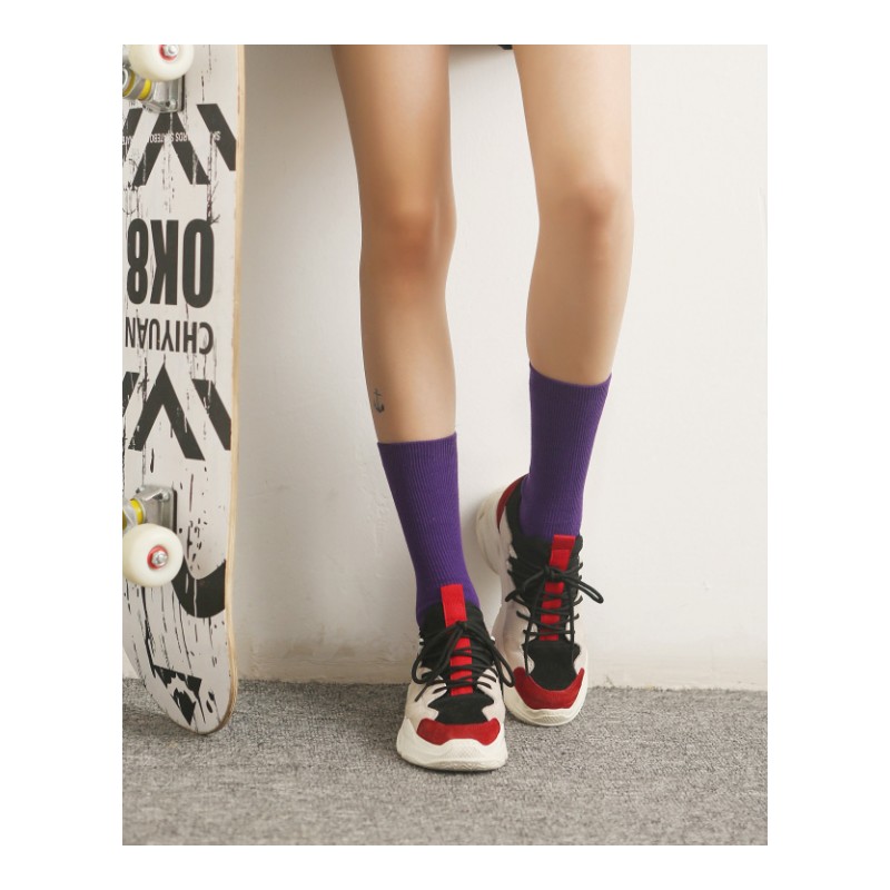 袜子女中筒袜韩版学院风长袜潮长筒夏薄款黑红蓝绿彩色韩国堆堆袜