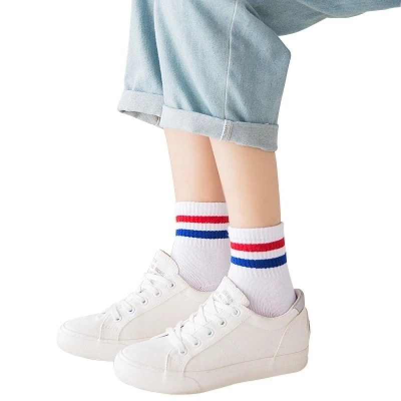 韩国运动袜男长袜子女中筒袜条纹纯棉双杠学院风黑白色潮二两道杠