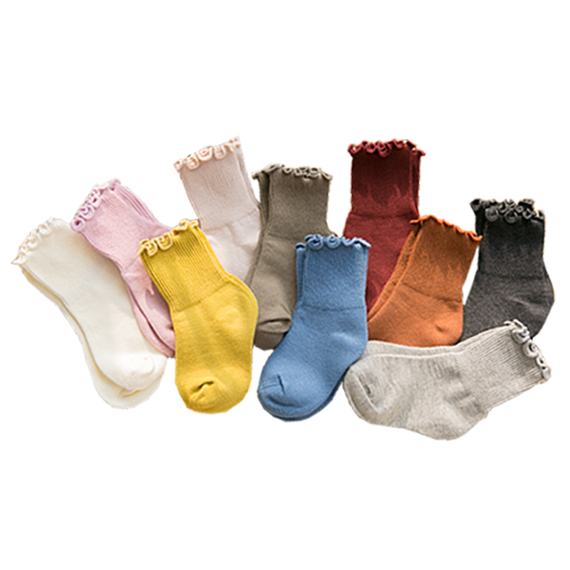 女童堆堆袜纯色木耳卷边1-3-5-8岁宝宝纯棉中筒袜春秋季儿童短袜6