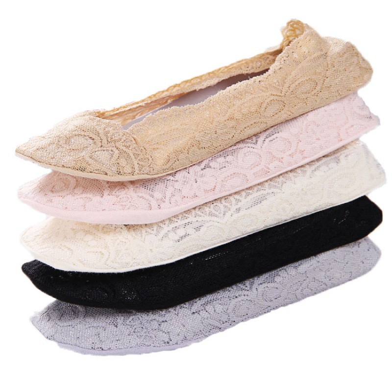 多款式5双装春夏季女士隐形袜韩国蕾丝纯棉浅口女船袜硅胶防滑袜