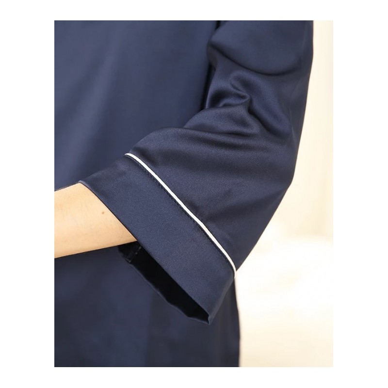 睡衣女夏春秋季中袖带冰丝性感薄款可外穿两件套家居服套装