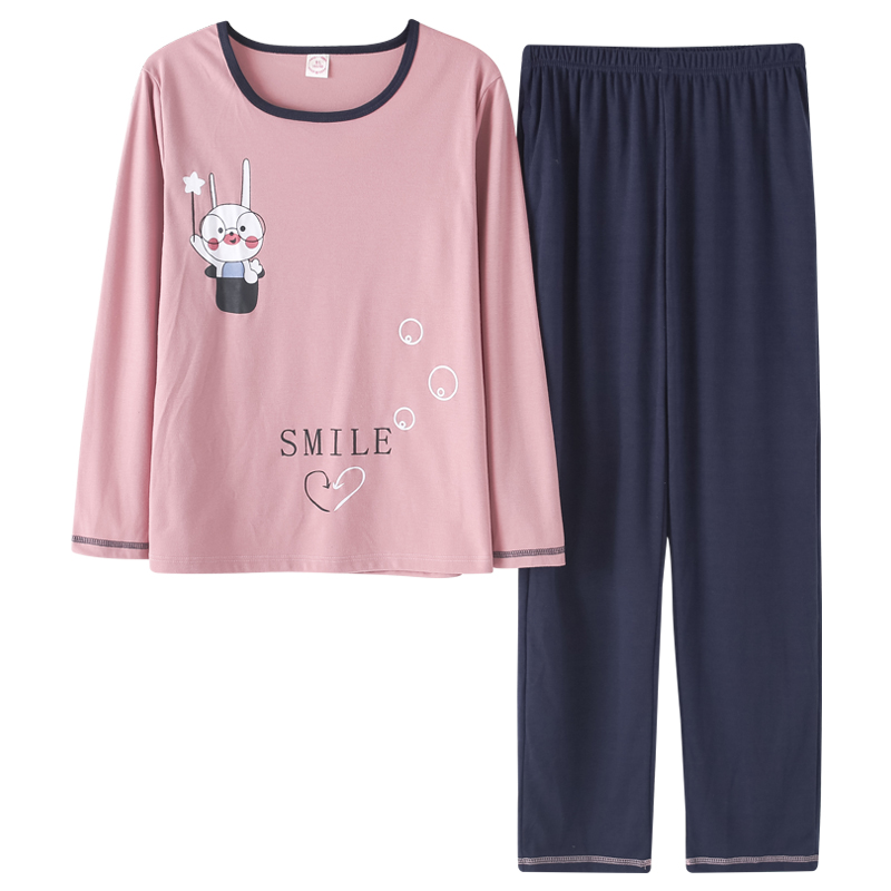 春秋季长袖睡衣女纯棉秋天家居服休闲套装可爱学生韩版大码两件套