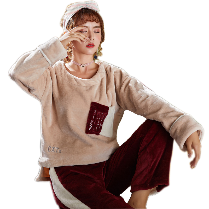 秋冬季珊瑚绒睡衣女加厚法兰绒套装韩版甜美可爱可外穿宽松家居服