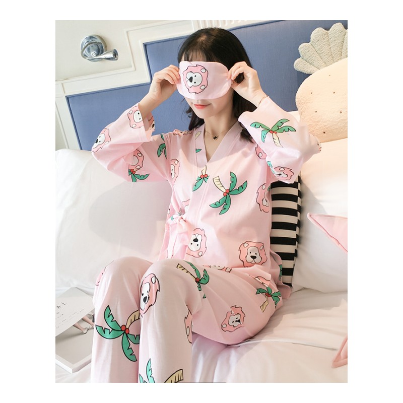 和服睡衣女秋季长袖纯棉两件套装狮子韩版清新学生春秋大码家居服