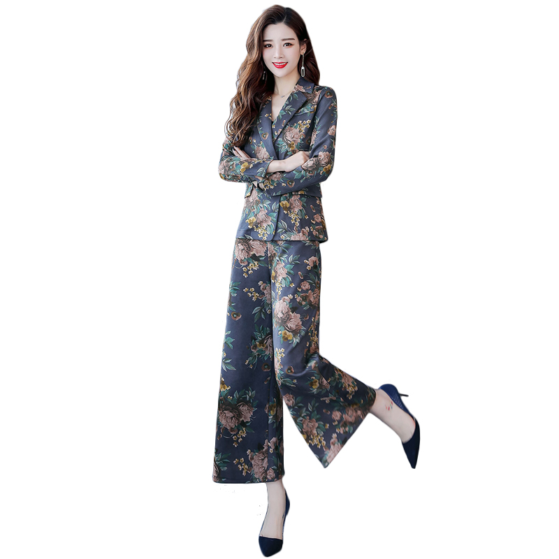 西装套装女2018秋季新款韩版宽松显瘦休闲女装阔腿裤时尚两件套潮
