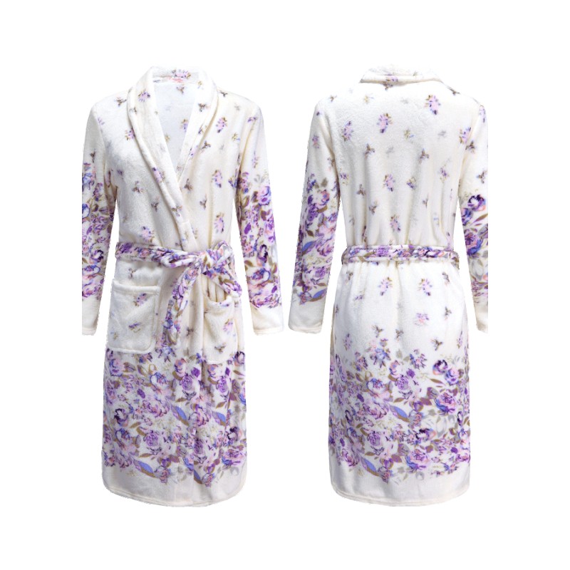 睡袍女秋冬睡衣加厚法兰绒家居服浴衣长袖韩版和服浴袍珊瑚绒可爱