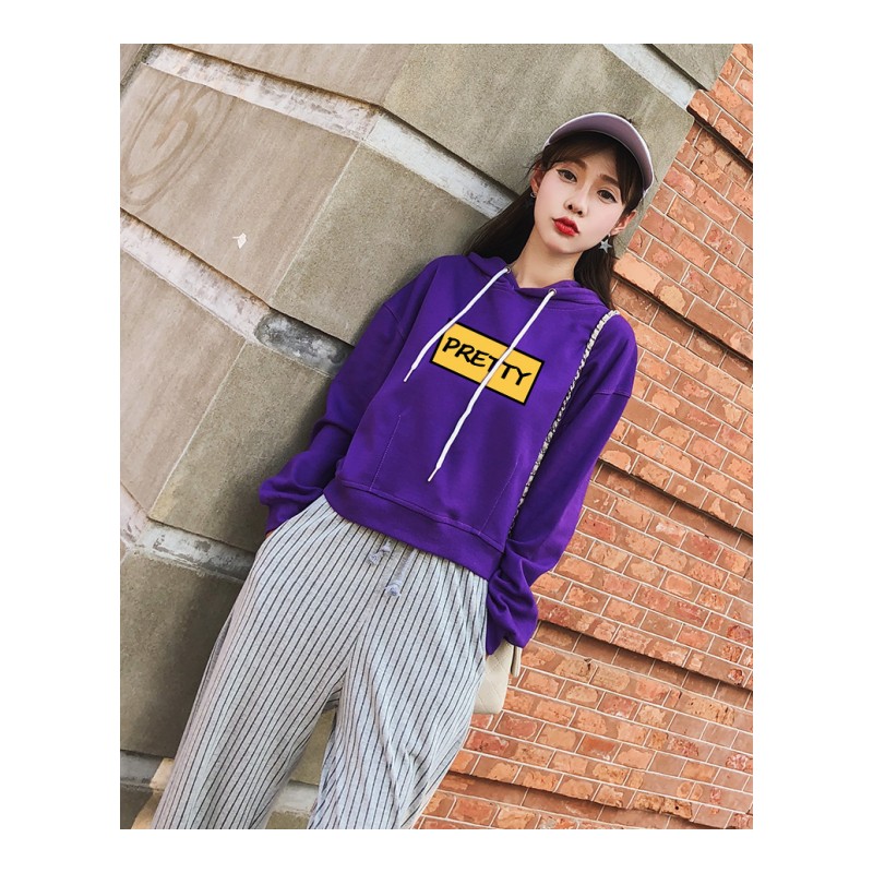 漏肚脐卫衣2018新款女长袖薄款高腰韩版短款套头连帽宽松秋天上衣