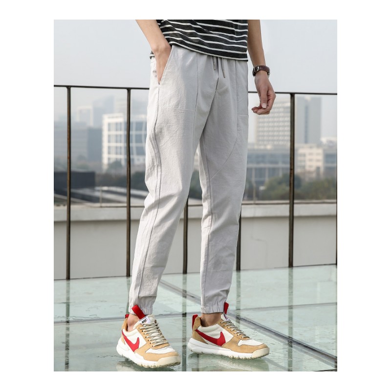 亚木夏季新品休闲长裤韩版潮流秋装条纹男士青年学生修身透气运动裤子新款