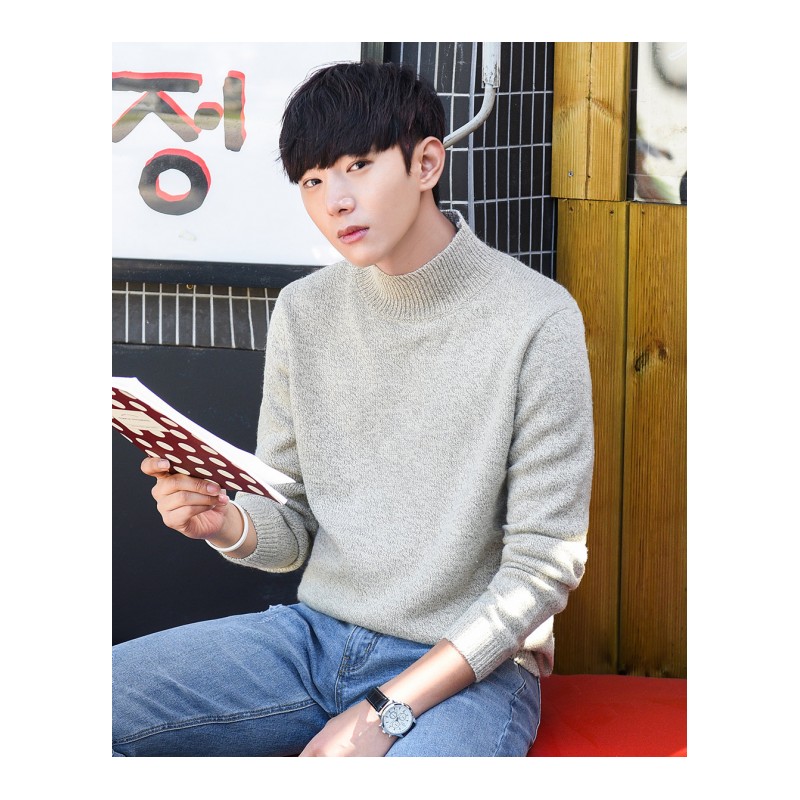 亚木2018新品春秋款男长袖毛衣 韩版潮流简约休闲纯色高领学生上衣服新款