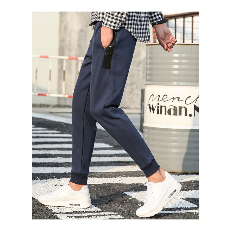 亚木夏季新品休闲长裤韩版潮流秋装男士条纹青年学生透气修身运动裤子新款