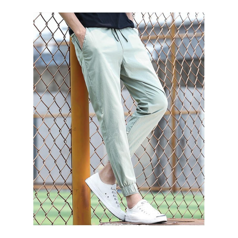 亚木夏季新品休闲长裤韩版秋装潮流男士条纹青年学生修身透气运动裤子新款