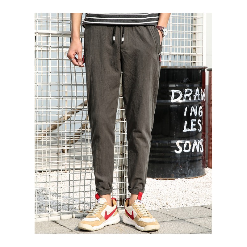 亚木2018夏季新款男士修身长裤韩版潮流裤子男时尚休闲潮流九分小脚裤新款