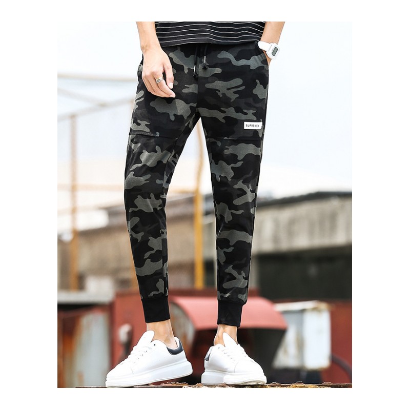 亚木夏季新品休闲长裤韩版潮流秋装男士条纹学生修身青年透气运动裤子新款