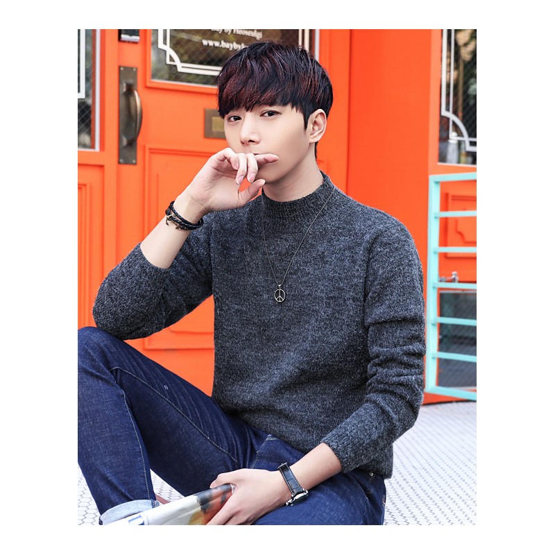 亚木2018新品春秋款男长袖毛衣 韩版潮流简约休闲纯色高领学生上衣服新款