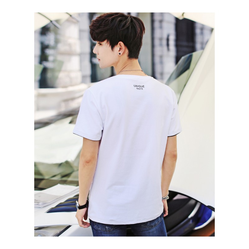 亚木青少年小清新男士短袖体恤2018夏装新品韩版潮流个性休闲圆领上衣新款