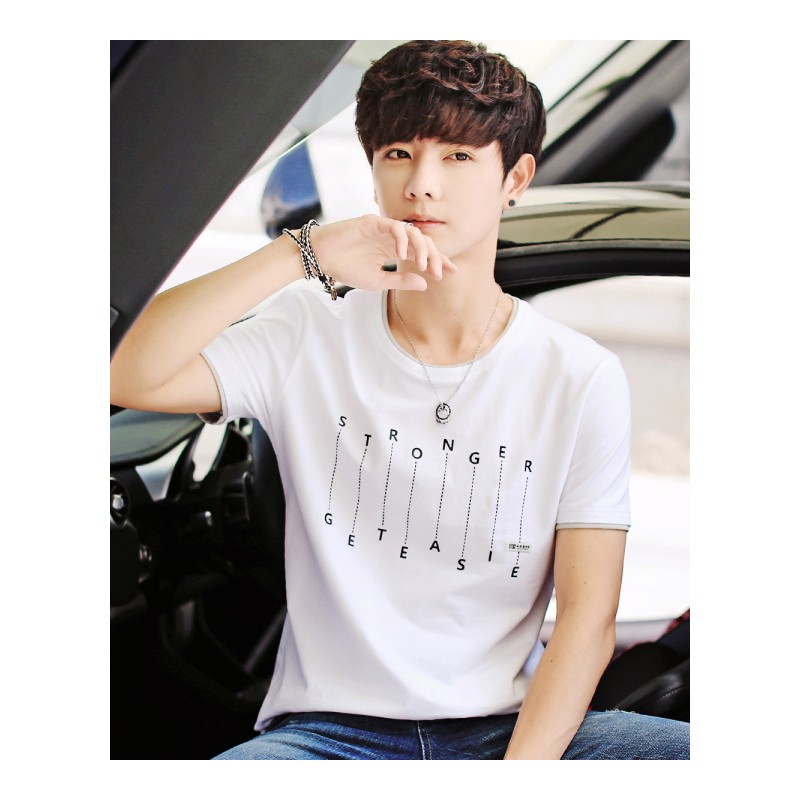 亚木2018夏装新品韩版潮流个性休闲修身圆领男士短袖体恤青少年半袖男新款