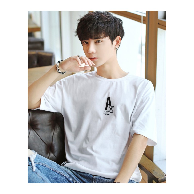 亚木男士印花T恤短袖韩版潮流个性青少年修身圆领打底小清新体恤上衣新款