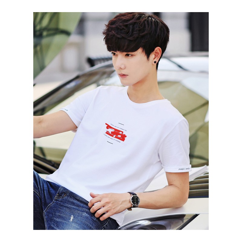 亚木青少年韩版潮流休闲个性男士短袖体恤2018夏装新品小清新学生上衣新款