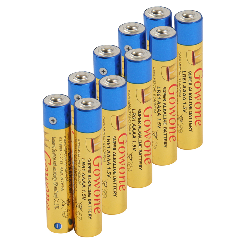 Gowone购旺家用电池 无汞环保碱性电池出口简装 9号 LR61 AAAA 遥控器/电磁笔/触控笔电池 10节