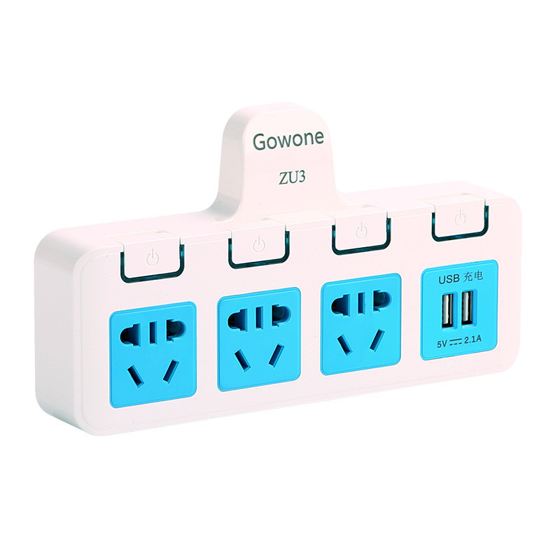 Gowone 购旺 电源转换器 便携旅行插座 墙面电源拓展插排 多功能转换插头 一转三分控 双USB GW-04U