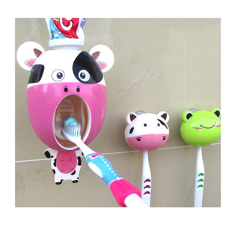 家用牙膏挤压器自动挤牙膏器套装创意可爱卡通带牙刷架简约收纳层架吸盘式生活日用收纳用品