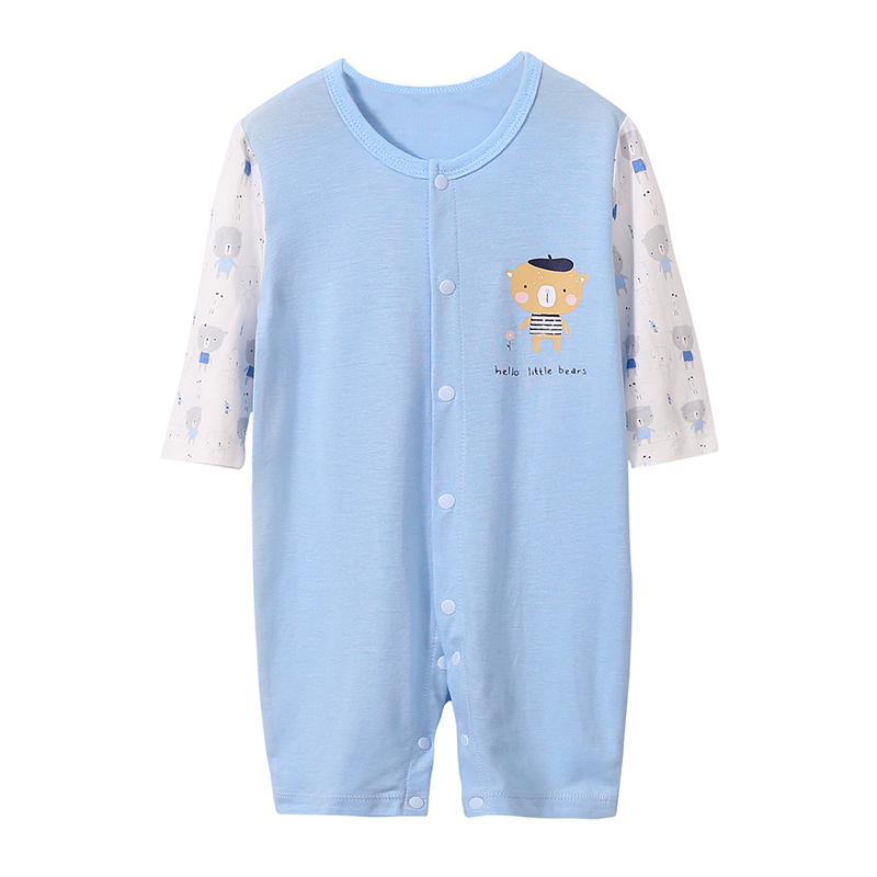 依尔婴婴儿连体衣服夏季薄款0-3-6-12个月竹纤维睡衣长袖空调哈睡衣爬服 LTY1847