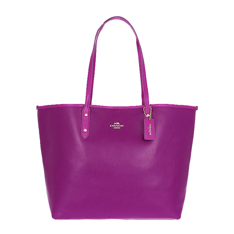 COACH/蔻驰 女士横款十字纹真皮手提包 单肩包女包 35355 玫紫色