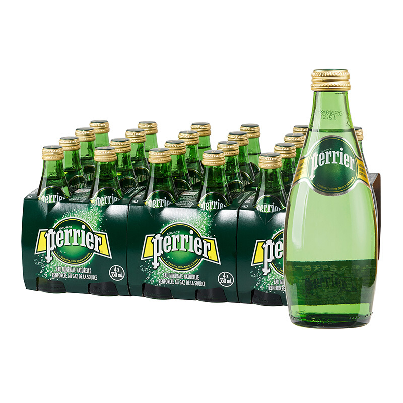 巴黎水(Perrier) 原味天然含气矿泉水 330ml*24玻璃瓶 整箱 法国进口