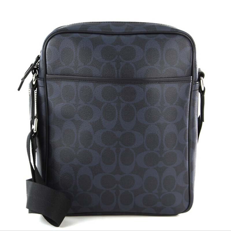 COACH 蔻驰 男款双C纹 拉链 PVC卡其配棕色单肩男士斜挎包 F71167