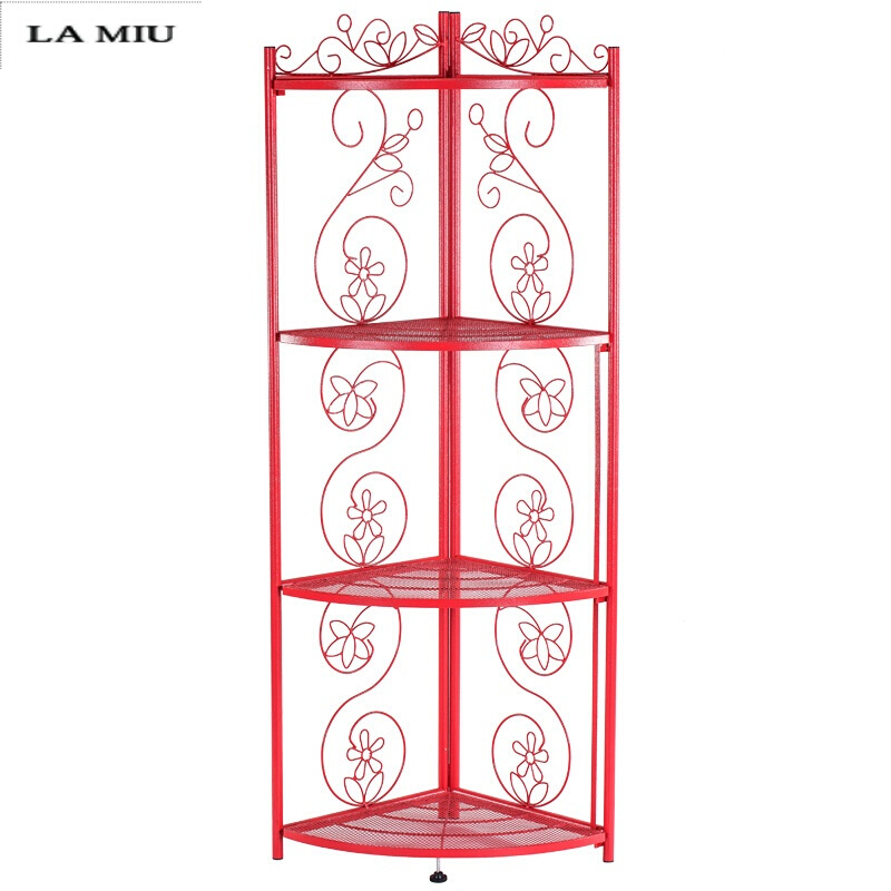 厨房转角架折叠式置物架落地4层锅架子收纳架免安装三角架整理架