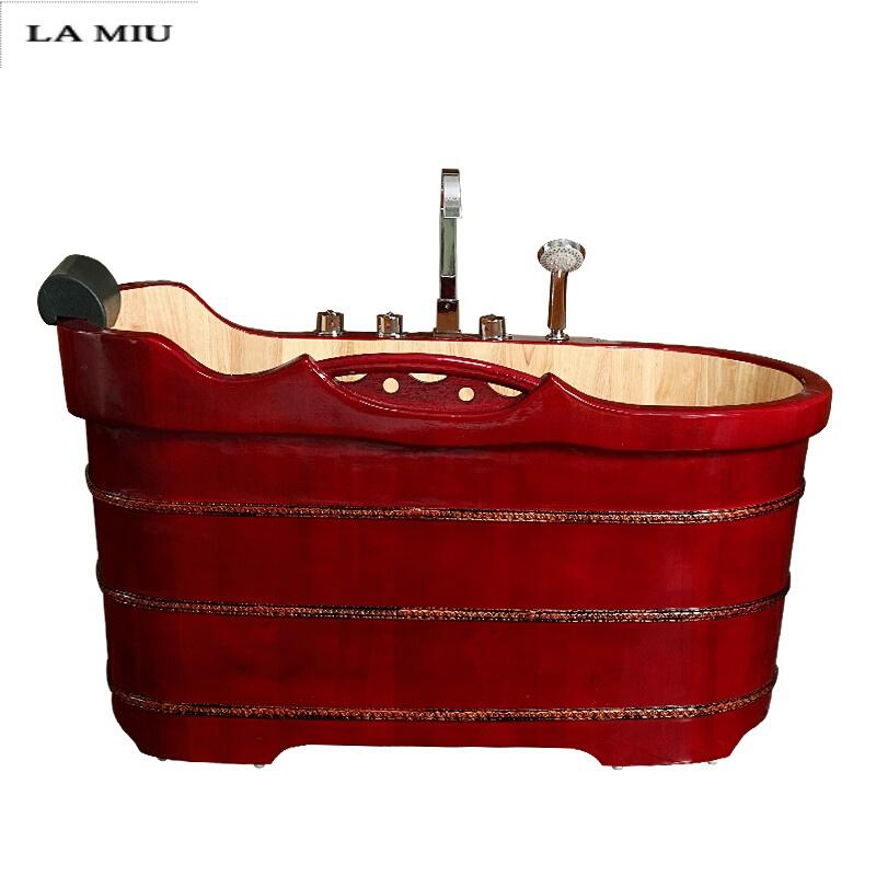 新款红色橡木桶沐浴桶浴缸泡澡木桶洗澡木桶木浴缸带五金件波迷娜BOMINA
