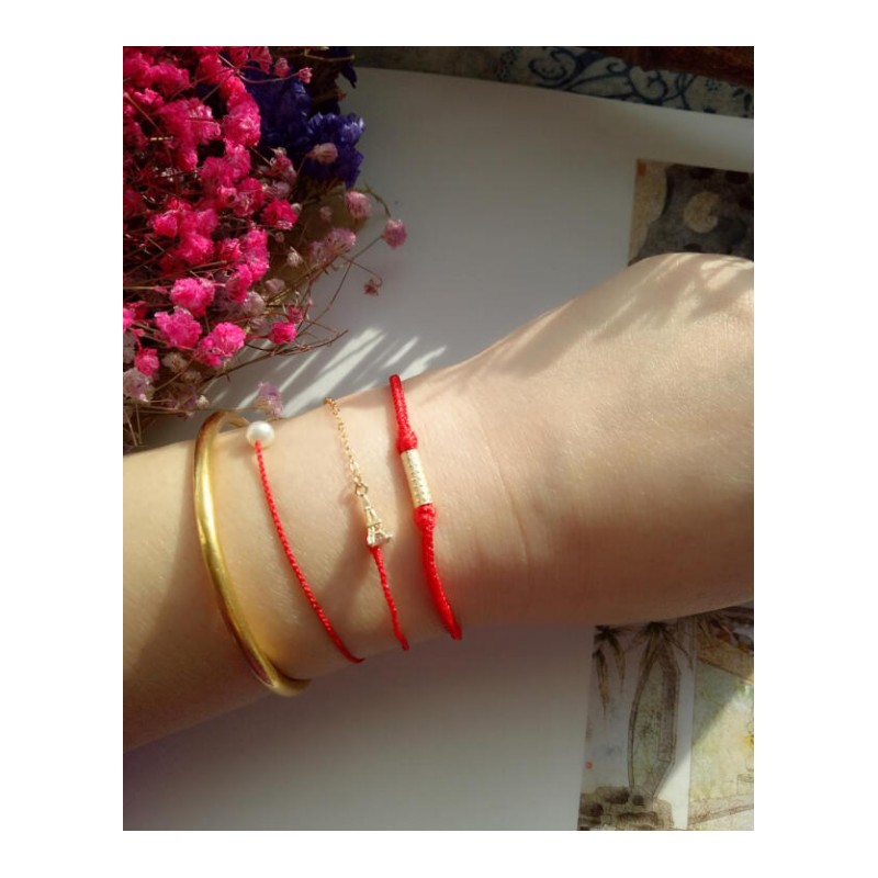 凌子手工编织复刻明星林心如同款红绳手链14k注金转运福管手绳女经典