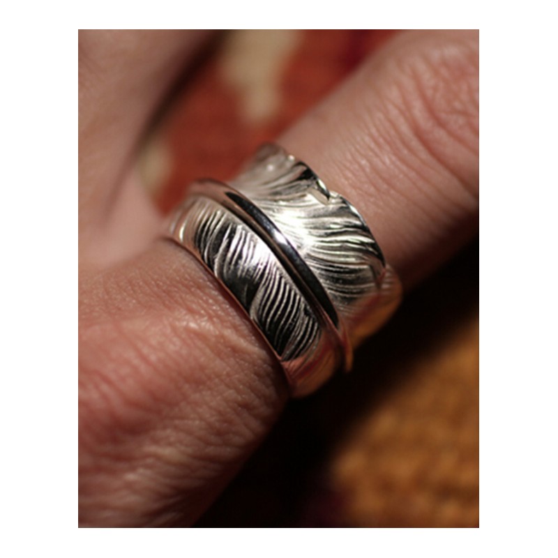mastermindpluss925日本纯银羽毛戒指宽版男女士开口指环