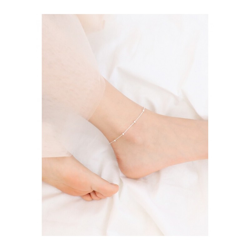 925足银简约圆珠脚链气质可爱灵巧球球脚绳日韩配饰礼物 925银简约