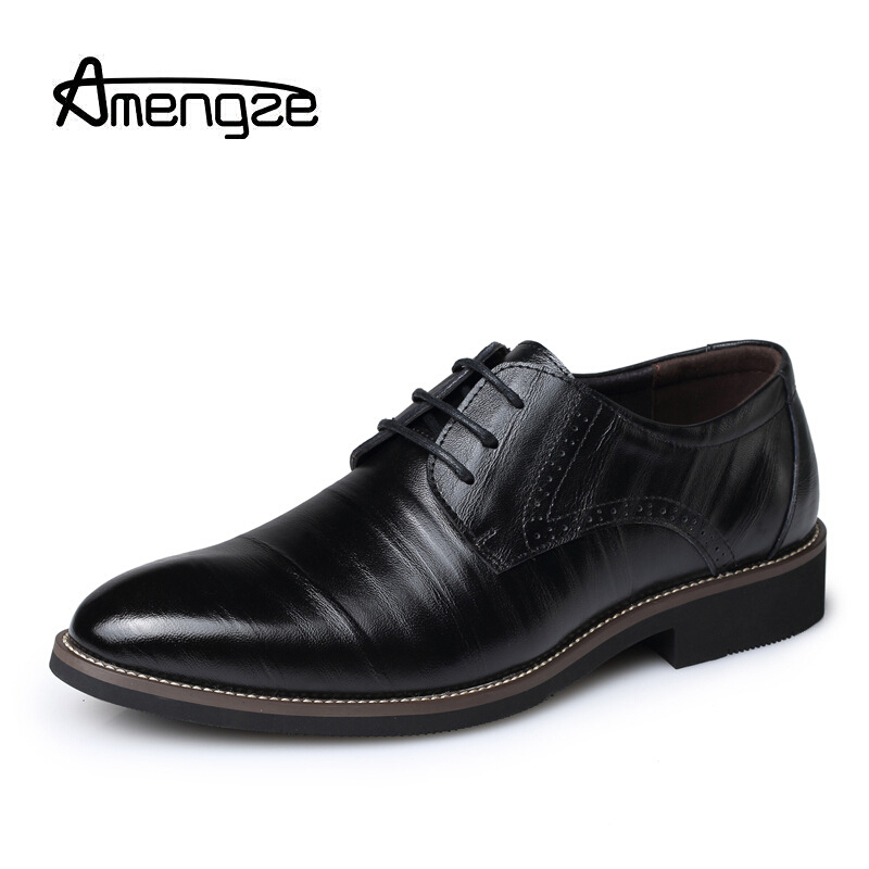 Amengze艾梦哲 男士皮鞋 新款潮流英伦男鞋尖头系带结婚鞋子男成年商务正装皮鞋